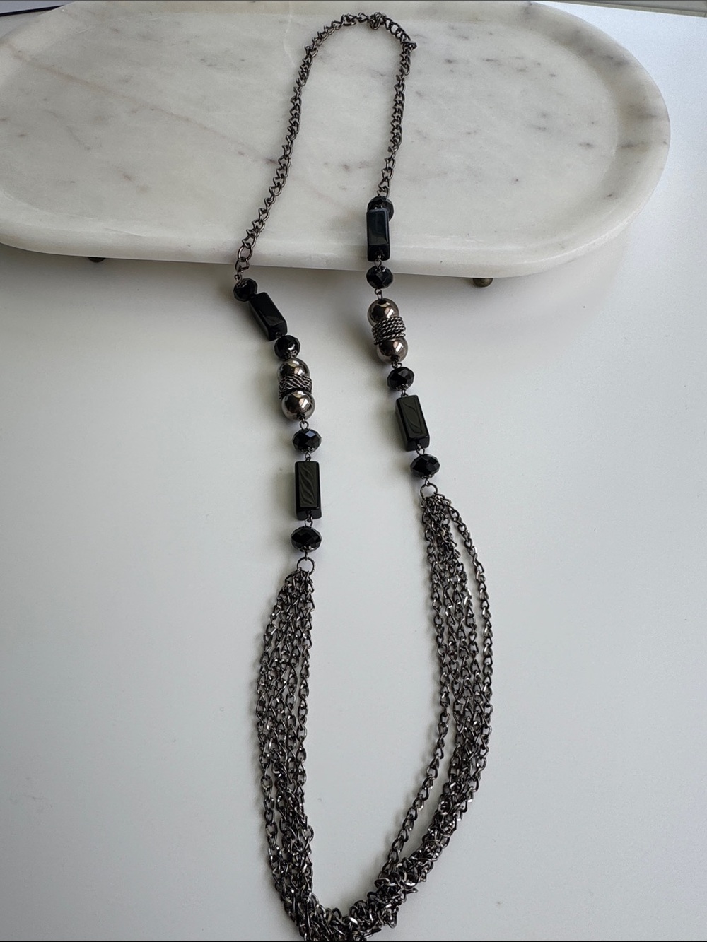 Gunmetal Black Beaded Multi-Chain Necklace